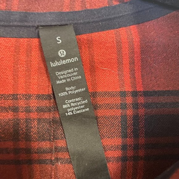 Lululemon Masons Peak Flannel Dark Red and Black Plaid Button Up Shirt Size S - Picture 2 of 6